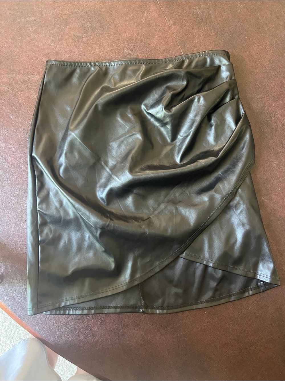 Windsor Black Faux Leather Draped Mini Skirt